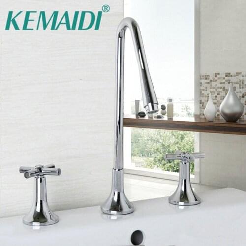 KEMAIDI 3 Pieces Tall Bathroom Faucets Sink MixerTap Water Taps w/3 Hole 2 cross handles torneira cozinha grifo