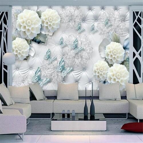 Milofi custom 3D printing wallpaper mural luxury white flowers jewelry background wall size design home decoration