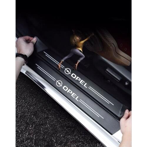 4pcs Car Sticker Door Carbon leather Fiber Sill Plate For opel astra j corsa d astra astra k vectra bvectra b insignia vivaro