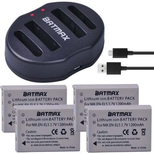 4-Pack EN-EL5 Li-ion Digital Camera Batteries+EN EL5 Battery Dual USB Charger for Nikon Coolpix P90 P500 P510 P520