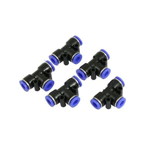 5 Pcs 6mm to 6mm T Shaped One Touch Fitting Push in Quick Connector