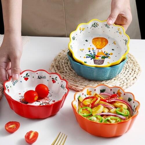6 inch Lovely Ceramic Fruit Salad Bowl Cutlery Dessert Bowl Lace Bowl Breakfast Noodles Rice Bowl Tableware plates