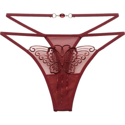 6pcs/lot Women Panties Sheer Thong Female Intimates Transparent Panti Underwear Mash Embroidery Butterfly Sex Lingerie 2239p6