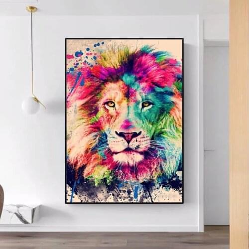 Abstract Animals Lion Graffiti Watercolor Canvas Painting Wall Art Nordic Poster Print Wallpaper Living Room Bedroom Decoration