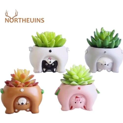 NORTHEUINS Resin 7cm Inverted Animal Flower Pot Desktop Decor Creative Vase Figurines Decorative Flowerpot Garden Decor Outdoor