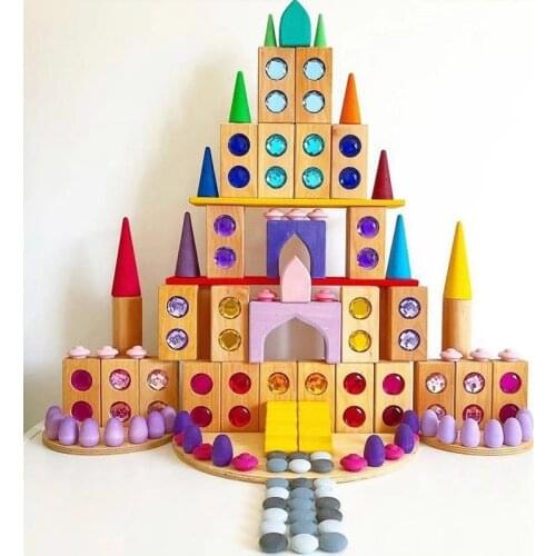 Wooden Rainbow Gem Inlaid Building Blocks Imported from Germany Childrens Creative Assembling Construction Toys Assembled Toy