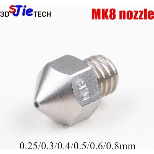 1pc MK8 Extruder stainless steel/brass TC4 nozzle M6 0.25/0.3/0.4/0.5/0.6/0.8mm For Creality CR-10 Ender Makebot Anet 3D printer
