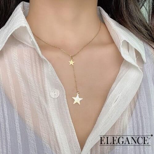 Elegance Star Pendant Necklace In Dark Gold Shiny Accessories Korean Jewelry Banquet Elegantly Match Girlfriend Birthday Gift