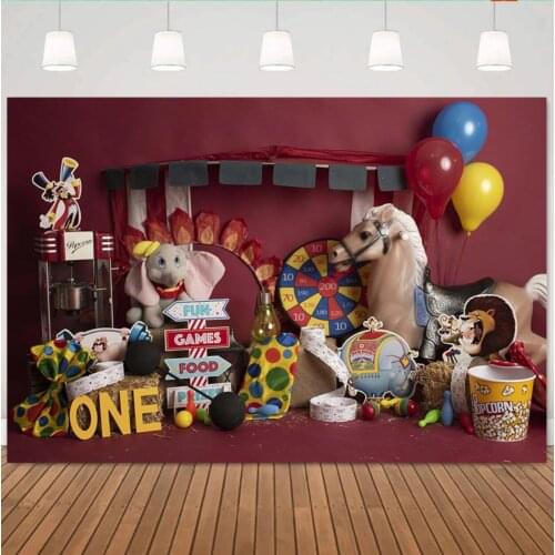 Photography Backdrops 1st Kids Birthday Circus Carnival Photo Background Baby Shower Cake Smash Decorations Studio Props W5481