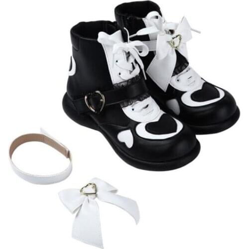 Japanese jk student sweet lolita shoes vintage round head lacing women shoes cute lace bowknot kawaii shoes loli cosplay