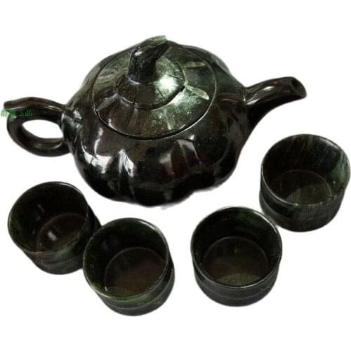 China handmade jade carving natural stone jade teapot and tea cup A set