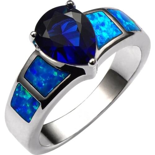 Blue Fire Opal With Blue Crystal Zircon 925 Sterling Silver Ring Beautiful Jewelry Size 6 7 8 9 10 R1383