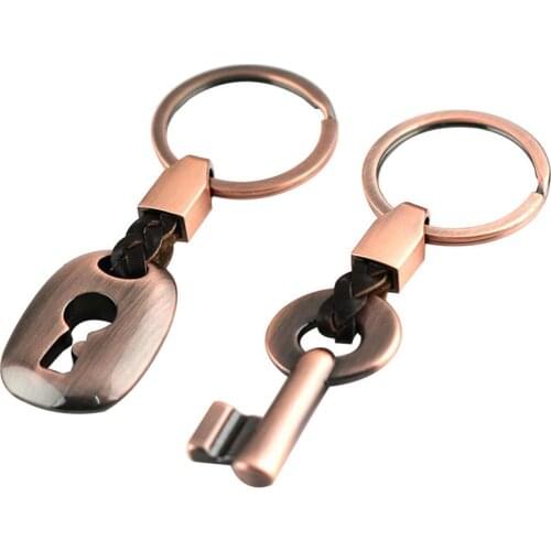 2 Pcs Creative Fashion Leather Rope Couple Keychain Key Chain Ring Keyring Key Lock Gift Interior Accessories
