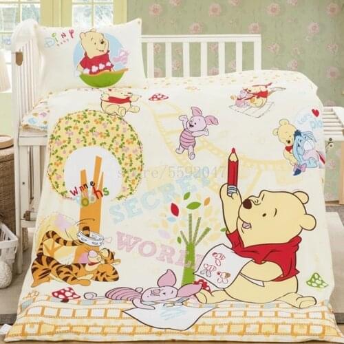 Disney Winnie Pooh Bear Bedding Sets Baby Bed Minnie Mickey Mouse Princess Cartoon Cotton Duvet Quilt Cover Boys Girls Kids Gift