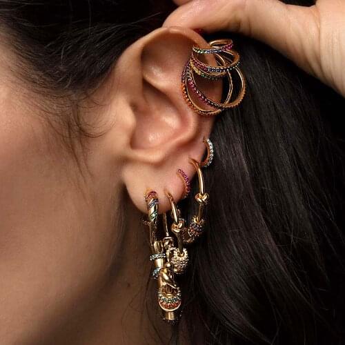 Exaggerated Rainbow Ear Clip Ear Bone Ring Personalized High-end Positioning Color Diamond Big Ear Ring Earrings Female
