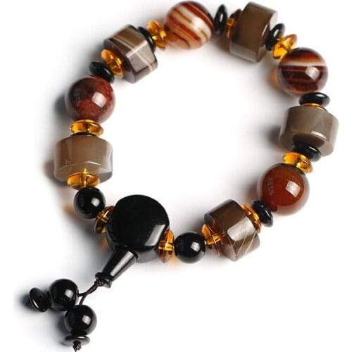 Mens Agate Bracelet Bangles Natural Abacus Bead Single Circle Wind Bracelets Gift for Womens Fine Jade Jewelry