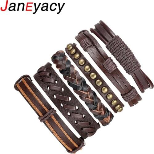 Janeyacy Wholesale Vintage Leather Bracelets For Men Punk Leather Bracelet & Bangle Male Wristband Wrap Women Jewelry Pulseras