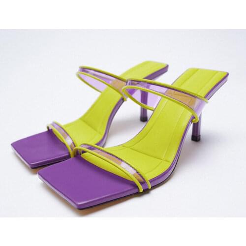 LMCAVASUN Womans Slippers Luxury Slides Heeled Mules Black Sandals 2021 Designer High Beige Thin Soft Slip-On Rubber PU Fashion