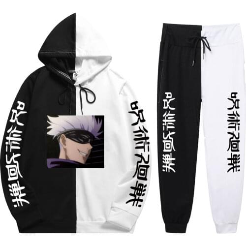 2021 Summer Man New 2 Pieces Sets Anime Jujutsu Kaisen Print Fashion Unique Patchwork Thin Hoodie+Patchwork Pants New Trend