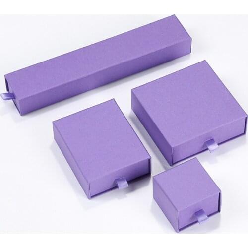 New 12 Pieces Purple Kraft Paper Jewelry Draw Boxes Four Size For Ring Earrings Necklace Watch Jewelry Set Packaging Case