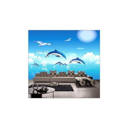 Custom 3d wallpaper Sitting room background murals | children bedroom wallpaper murals | custom dolphins jumping murals