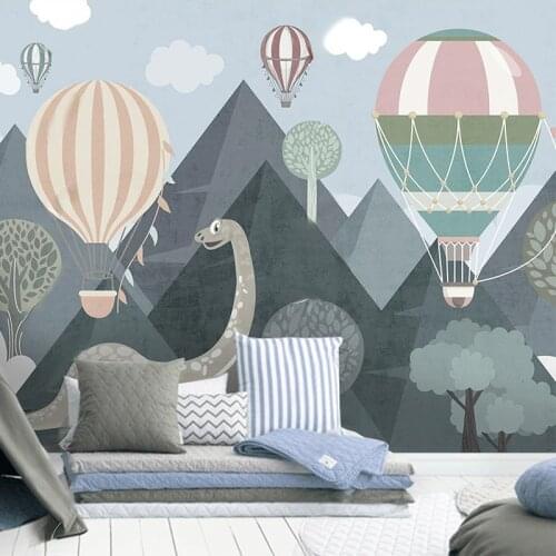 Custom 3D Wallpaper Fashion Dinosaur Mountain Forest Hydrogen Balloon Cute Cartoon Childrens Room Background Mural Wall Papers