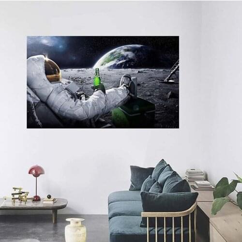 Classic Outer Space Planet Earth Astronauts Drink Relaxing Moon Landing Fantasy Kraft Paper Poster Home Decor Print Wall Picture