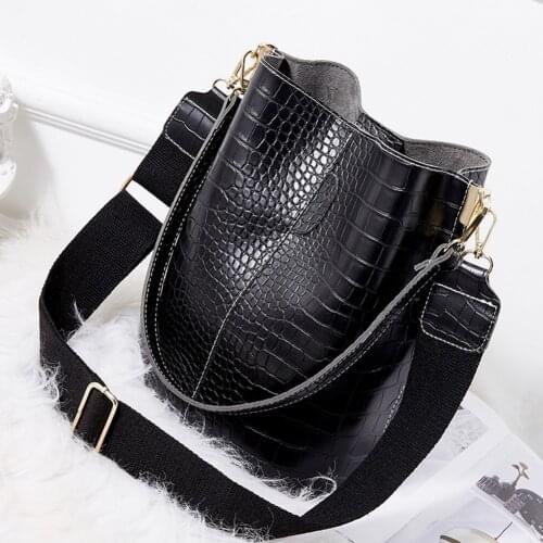 Vintage Casual Bucket Bags for Women Shoulder Bag Crocodile Pattern Quality PU Leather Messenger Bag Big Tote Popular Style 2020