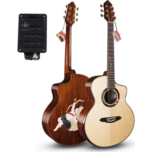 Professional Solid Guitar,41" Cutaway Electric guitar with Solid Spruce Top/Rosewood Body,Cupid shell pattern mosaic,T-J160CE