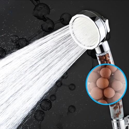 High Pressure Water Saving 3 Functions Filter Handheld Spa Bath Shower Head With Negative Ion Activated Mineral Stone