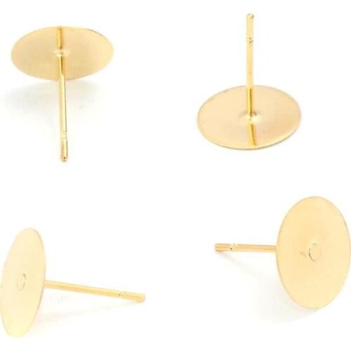 DoreenBeads Stainless Steel Ear Post Stud Earrings Round Gold Cabochon Settings Jewelry DIY (Fits 10mm Dia.) 10mm Dia, 50 PCs