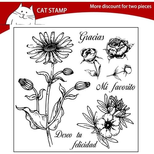 Spanish / Flowers Clear Stamps For Scrapbooking Card Making Photo Album Silicone Stamp DIY Decorative Crafts