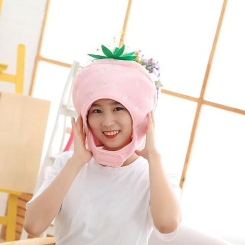 Cute Plush Toys Cartoon Strawberry Shaped Hood Strawberry Hat Photo Props Plush Hood