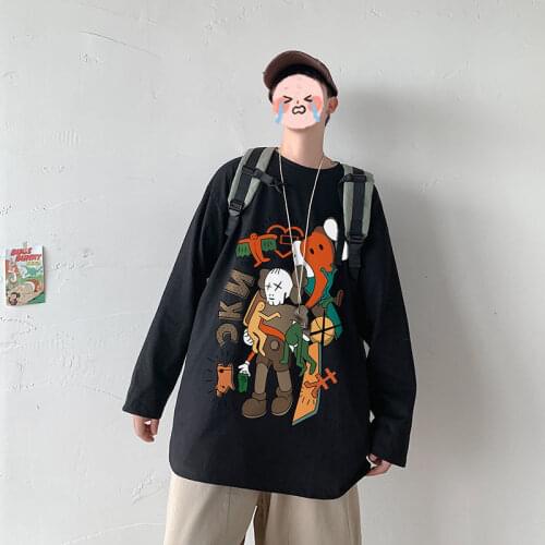 Versatile Printed Couple T-shirts Printing Casual Harajuku Man Graphic T Shirts O-Neck Fashion 2020 Autumn Mew Couple Tees