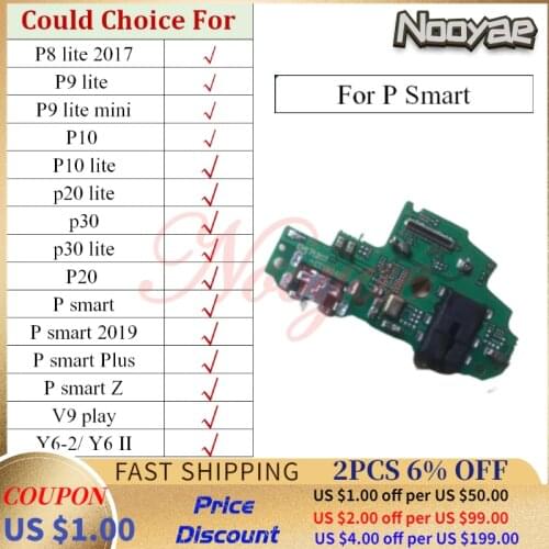 For Huawei P8 P9 P10 P20 P30 Mini Lite 2017 Psmart USB Dock Charging Port Charger Board Flex Cable Microphone Mic Plug