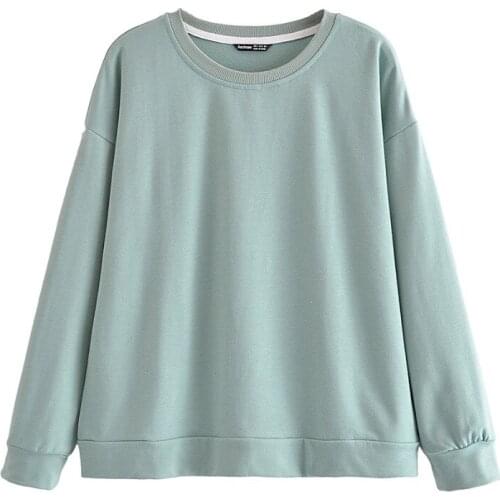 2021 New Womens Oversize Spring O Neck Long Sleeve Pure Color Fashion All Match Ladies Casual SweaterShirt