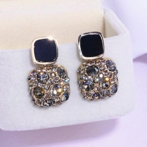 2019 Korean OL Temperament Shiny Crystal Earrings For Women Rhinestone Geometry Square Earrings Jewelry Brincos for Party Gift