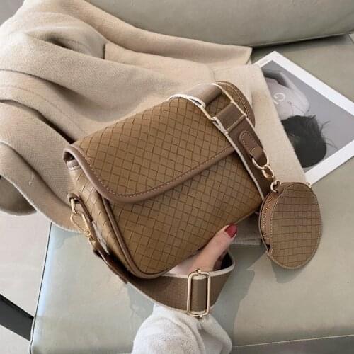 Women 2 Bag Set Wallet 2021 New Luxury Fashion Shoulder Handbag Female Cross Body Bag Woven Pattern Pu Leather Crossbody Bag