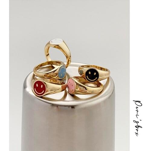 PerisBox Trendy Candy Color Enamel Smile Rings For Women Romantic Summer Cute Smiling Ring Party Everyday Creative Jewelry Gift