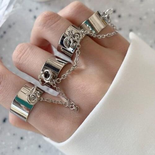 2020 New Punk Style Chain Link Multiple Finger Open Rings for Women Party Concert Ceremony Fashion Jewelry Gift