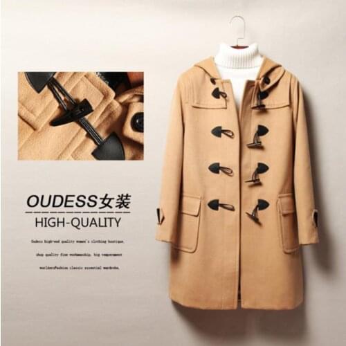 Cheap 2020 spring autumn wool coat women overcoat loose hooded Horn buckle casaco feminino jaqueta feminina manteau femme khaki