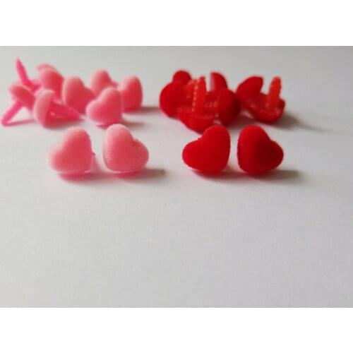 120pcs-- clean12mm heart shape flocking toy nose safety animal doll nose + soft washer for diy doll findings--pink /red option