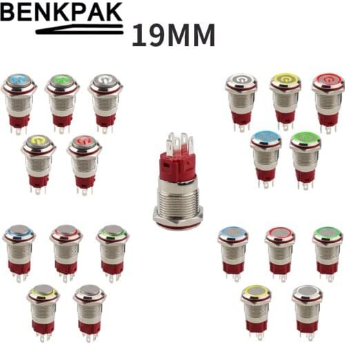 19mm red blue yellow green white Light Hot Car Auto Metal LED Power Push Button Switch Momentary Self locking 3-9v 9-30v 100-240