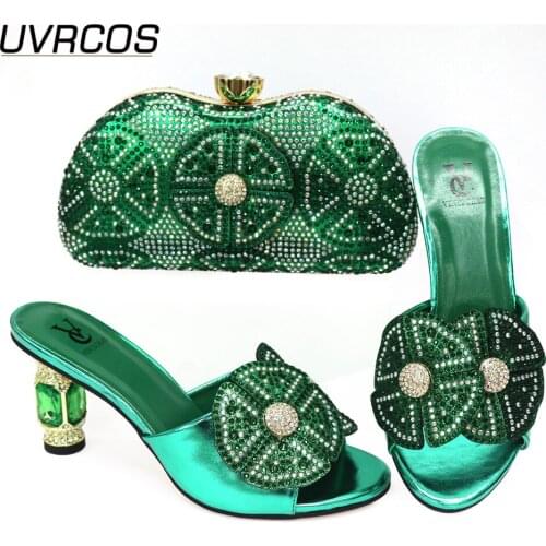 2020 Ladies Italian Design Shoes and Bag Set Decorated with Elegant Matching Shoes and Bag Set In Green Color for Party