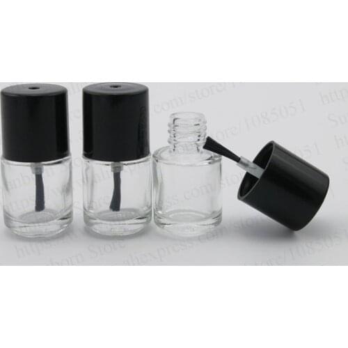 30 X 5ML small cute glass nail polish bottle 5cc clear round shape glass bottle with black brush cap