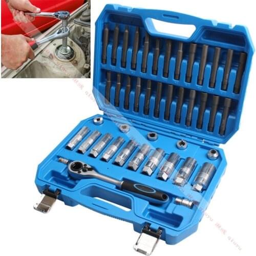 43pc Shock Absorber Strut Nut Go-thru Socket Set & Ratchet Steering Hub Suspension Shock Absorber Nut Removal Tool Socket Kit