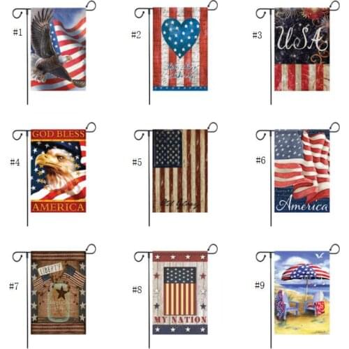 9 Color American Garden Flag Colorful Print Flag Banner Happy American Linen Fabric Garden Flag Garden Decoration 120pcs SN1402