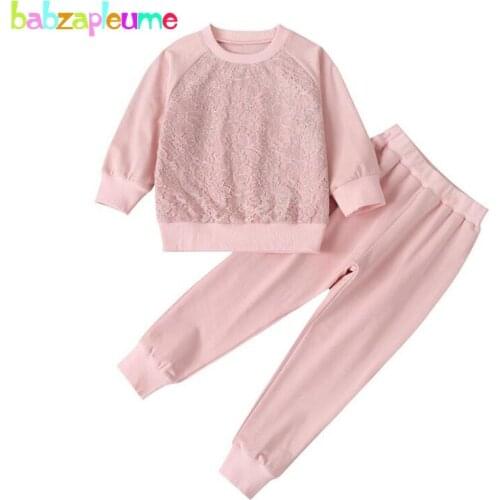 Baby Clothes Spring Fashion Toddler Girl Outfits Casual Long Sleeve Lace Cotton T-shirt+Pants Boutique Kids Clothing Sets BC1878
