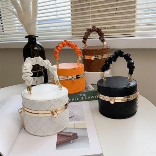 Elegant Small Ladies Handbags Top-Handle Bucket Bag Leather Candy Color Purse Branded Crossbody Shoulder Bag for Women Purse