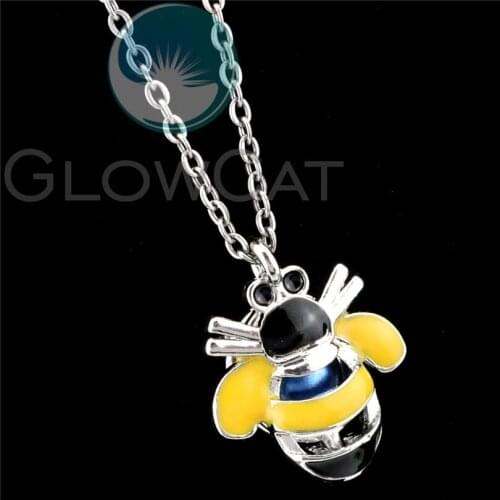 Enamel Honey Bee Beads Cage Pendant Essential Oil Diffuser Pearl Cage Locket Necklace R-K1211